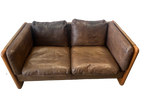 Banquette scandinave en teck massif et cuir 1970