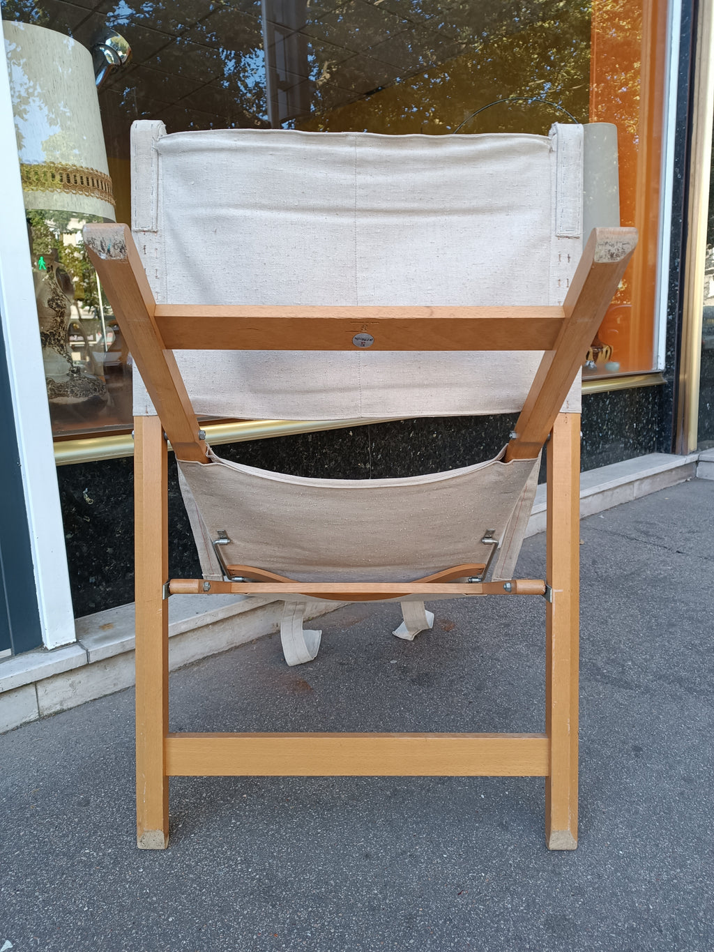 Transat scandinave en hêtre et toile de jute.