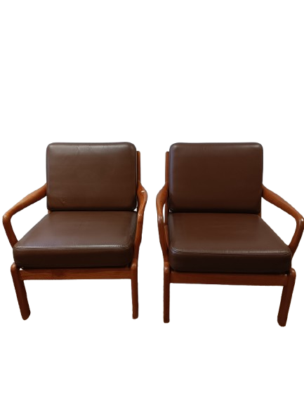 Paire de fauteuils scandinaves en teck massif et cuir Mickaël Laursen