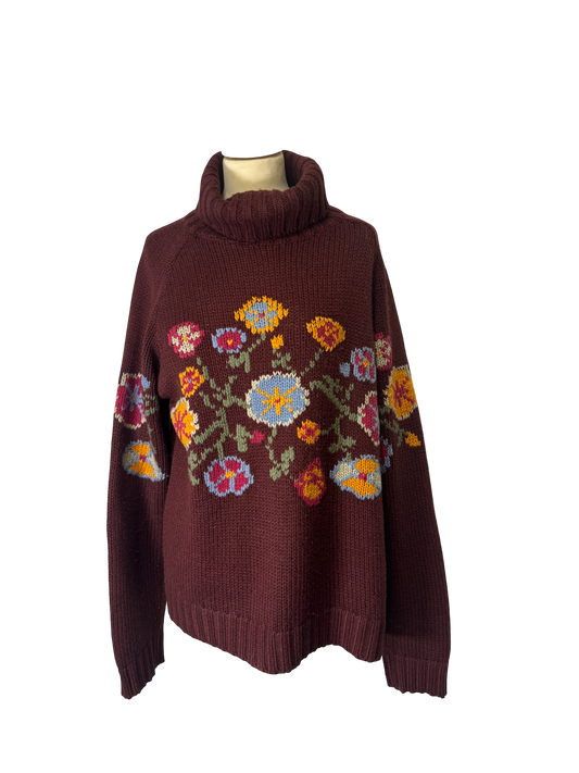 Pull col roulé à fleurs