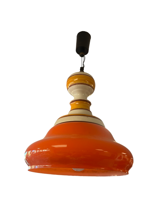 Lustre en opaline et céramique 70s