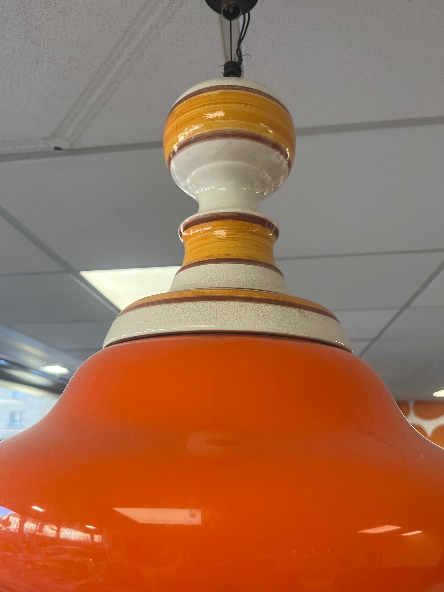 Lustre en opaline et céramique 70s